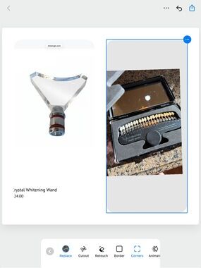 Crystal whitening wand and upscale teeth whitening shade guide with mirror